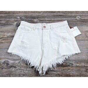 Toast Jeans White Distressed Denim Shorts Raw Hem Cut-Off's MED Beach Summer